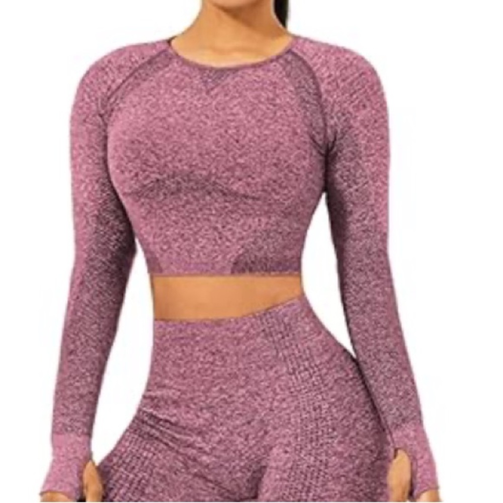 Women's Pink Long Sleeve Crop Top Workout Top